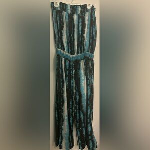 Lucy Diamonds Womens Polyester Aqua Black White Strapless Wide Leg Jumpsuit Sz L